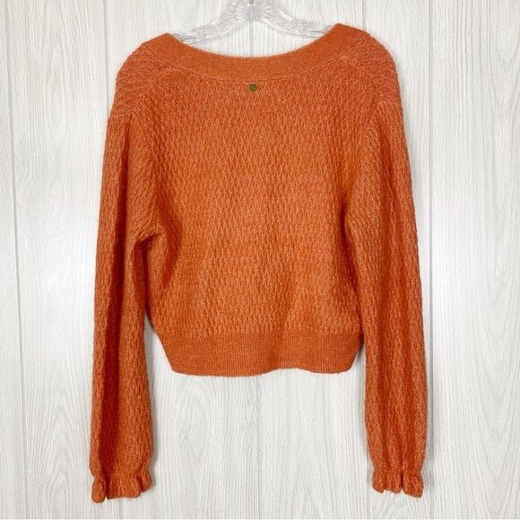 Roxy | Burnt Orange Metallic Button Front Cropped Knit Cardigan Size Small - Picture 2 of 12